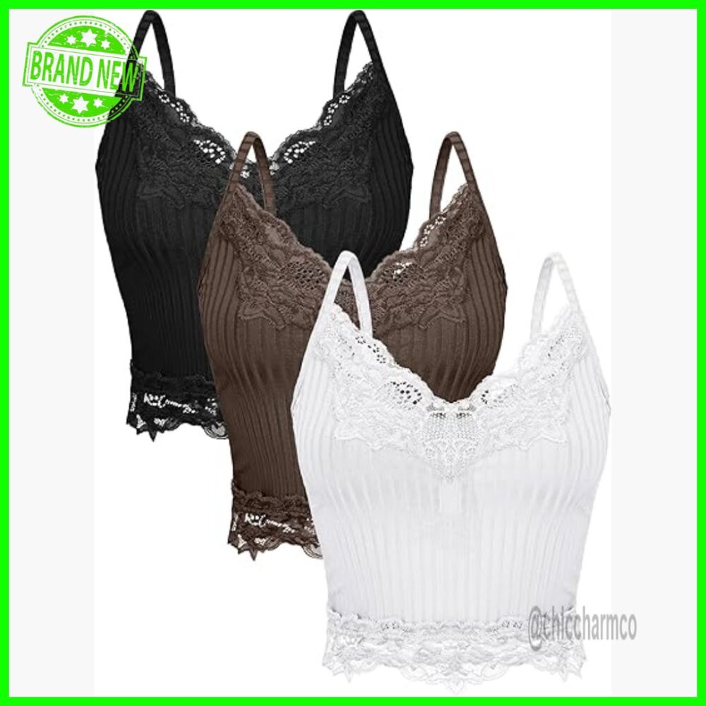 3-Pack Lace Patchwork Crop Tops, Backless Halter … - image 1